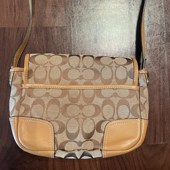 COACH Signature Tan Canvas Leather Crossbody Bag - Picture 6 of 7
